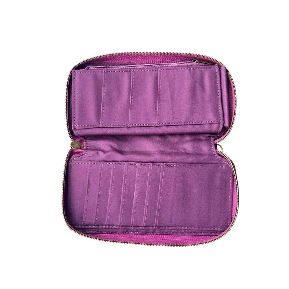 TRAVELON Clutch Zip Around Wallet Rose RFID Blocking Plum Purple Interior